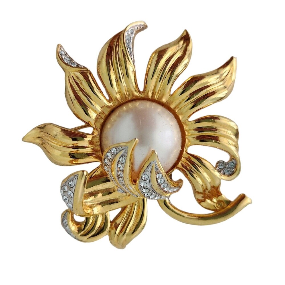 Joan Rivers Rhinestone Blingy Bold Flower Brooch Pin 2-1/2"